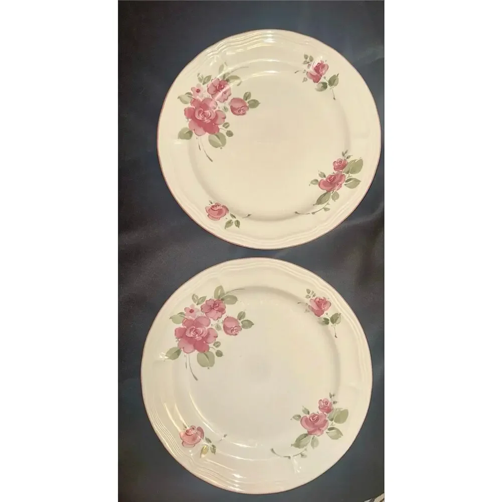 Vintage Gibson Designs Roseland Dinner Plates, Discontinued Stoneware- 2 PC Set